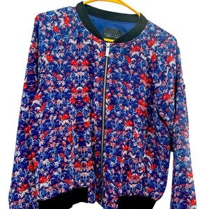 Sanctuary jacket with flowers design EUC no call outs zipper on left sleeve
